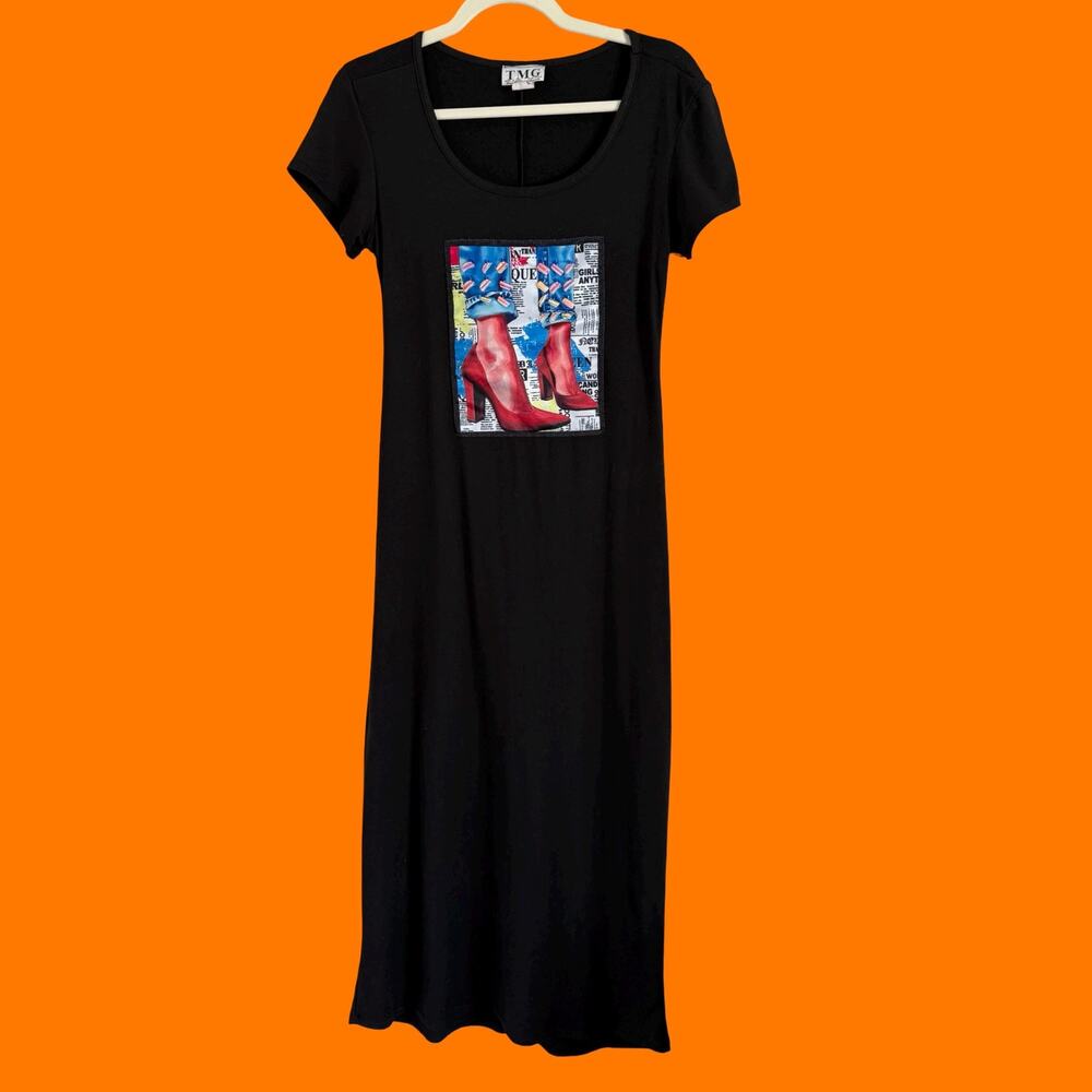 90's vintage pop art red stiletto bodycon t shirt midi maxi dress MEDIUM